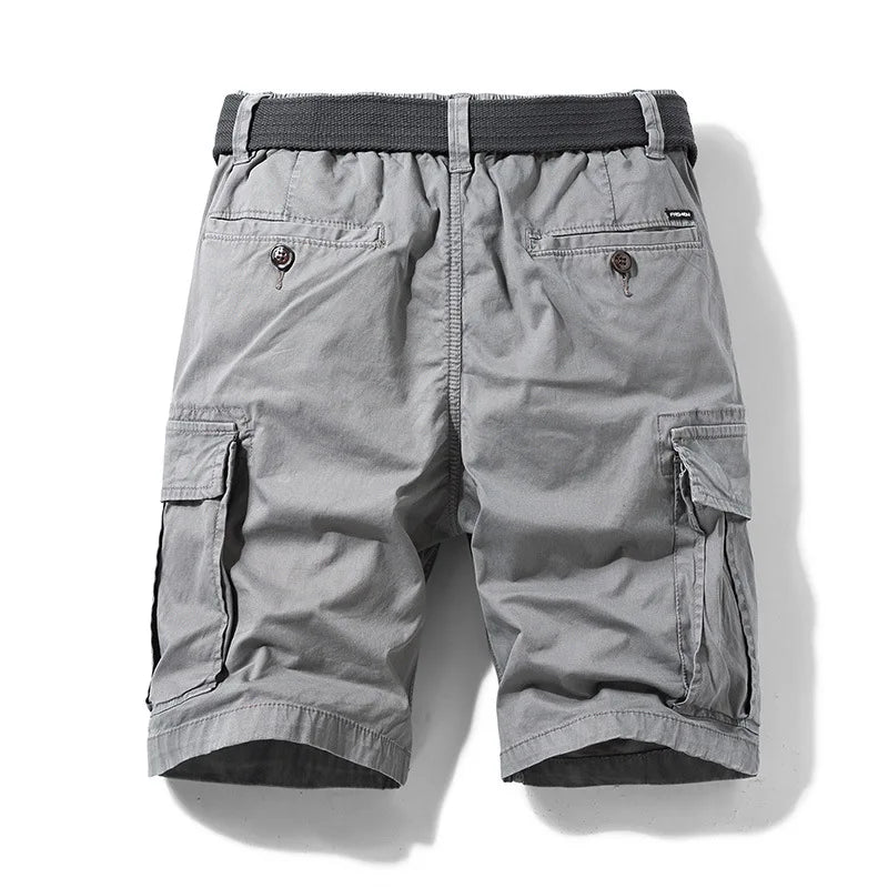 New Summer Men Cotton Multi pockets Cargo Shorts Jogger Loose Pants Man Casual Tooling Shorts Quality Male Shorts Pants NO Belts