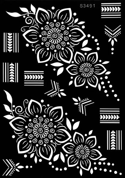 Flower Tattoo Stencil Reusable Henna Template for Hand and Body Henna Tattoo Design for Wedding Festival Party Tattoo Tools