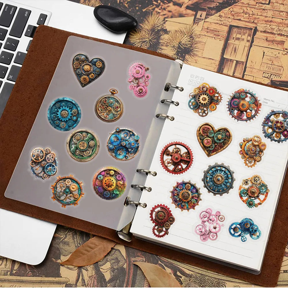 50PCS Transparent Time and Space Gear Sticker Pack - Waterproof Clear PET for Scrapbook, Guitar Decor RecordingYourLife Store