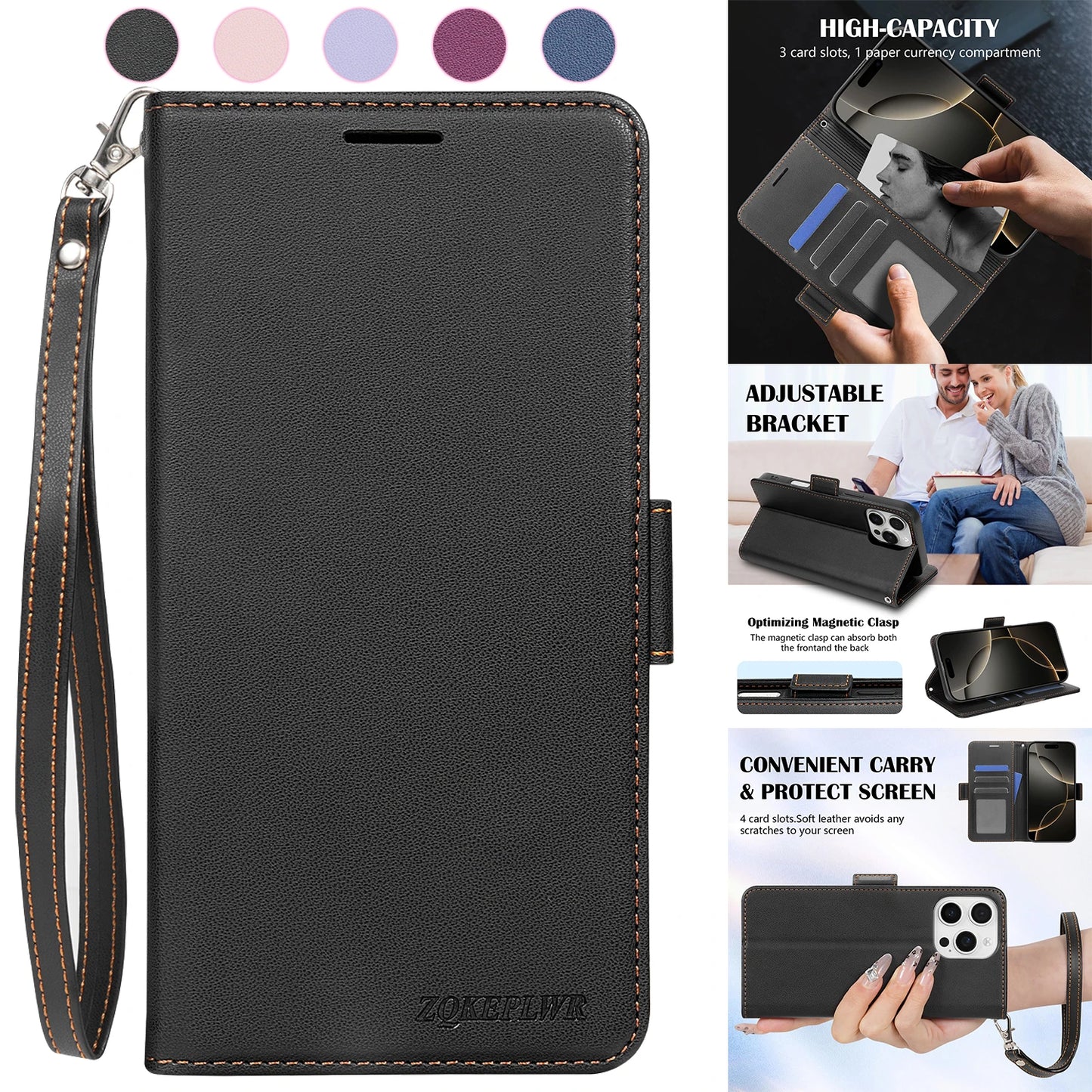 Wallet With Card Slot Bracket Magnetic Flip Leather Case For iPhone Air 17 Pro Max 16e 16 15 Plus 14 13 Mini Shockproof Card Bag