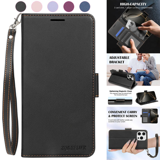 Wallet With Card Slot Bracket Magnetic Flip Leather Case For iPhone Air 17 Pro Max 16e 16 15 Plus 14 13 Mini Shockproof Card Bag