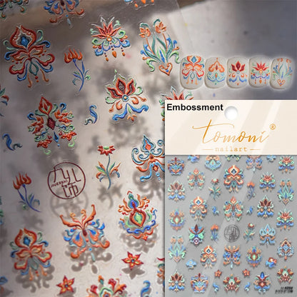 5D Gold Stamped Silver Sun Stars Snake Nail Art Stickers Totems Reliefs Self Adhesive Dark Chinese Style Manicure Decals