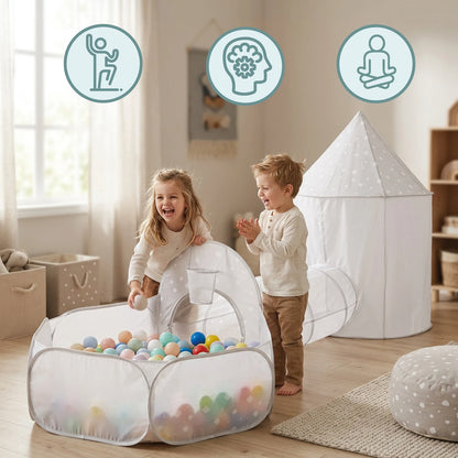 Mamabrum 3in 1 Tent with Tunnel and Pool for Big Kids Play Square 3 + Educational Set for Room and Garden Folding