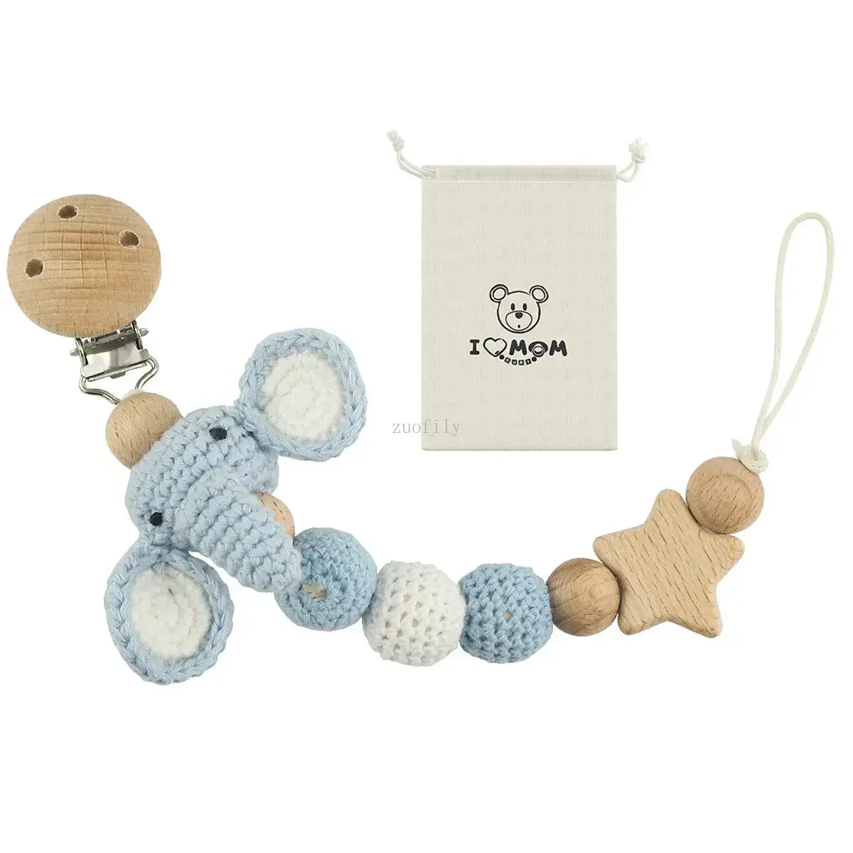 Cartoon Bunny Pacifier Chain Clip Wood Crochet Bear Teething Chain Baby Teether Soother Holder Newborn Chew Toys Pacifier Clips