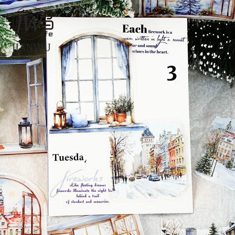 JIANWU Weather Window Series Vintage Plant Flower Landscape Material Collage PET Sticker Creative DIY Journal Stationery