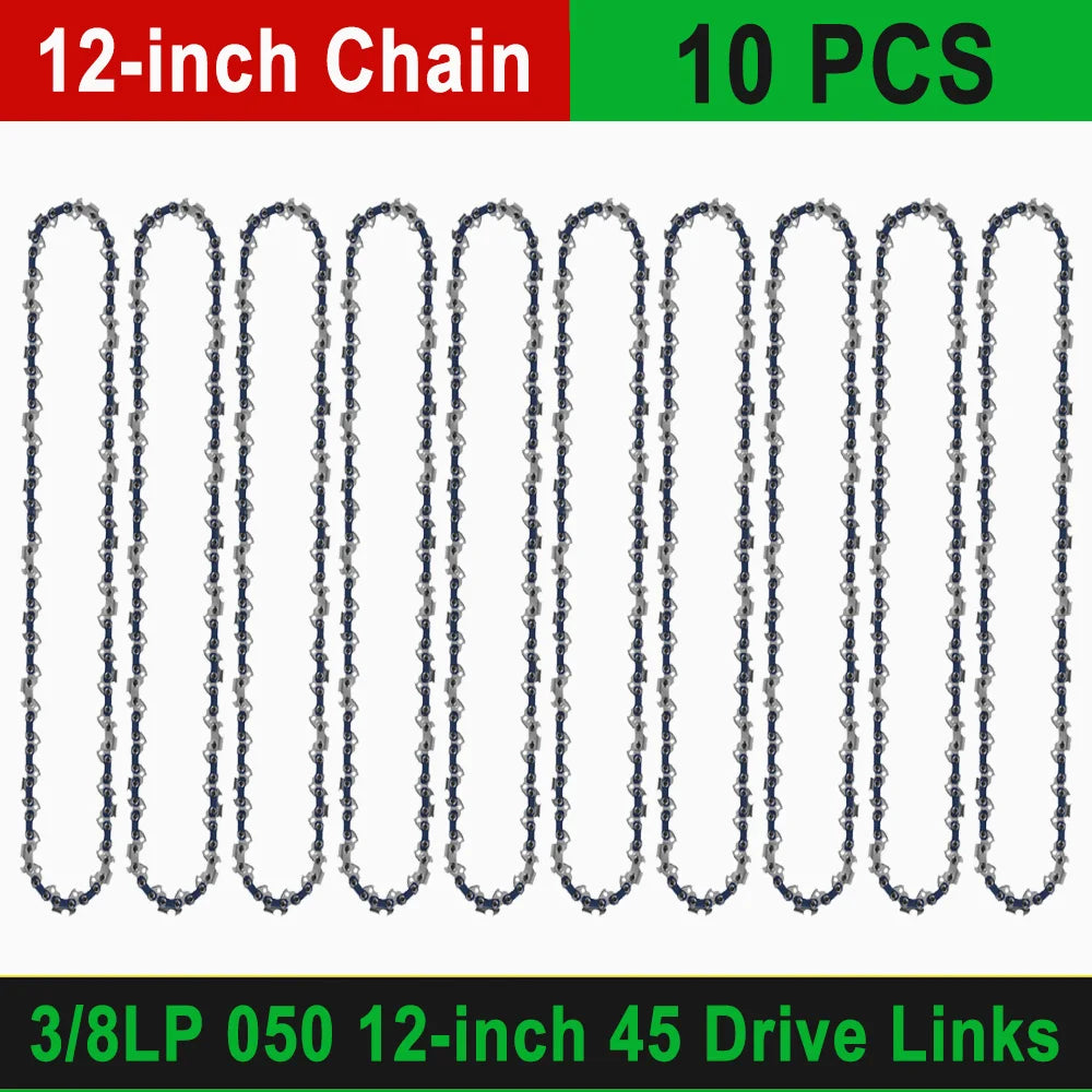 12" Guide Bar & 45 Link Chain Set 3/8"LP Pitch 0.050" Groove Width Rounded Teeth Alloy Chainsaw Components 12 Inch Electric Saw