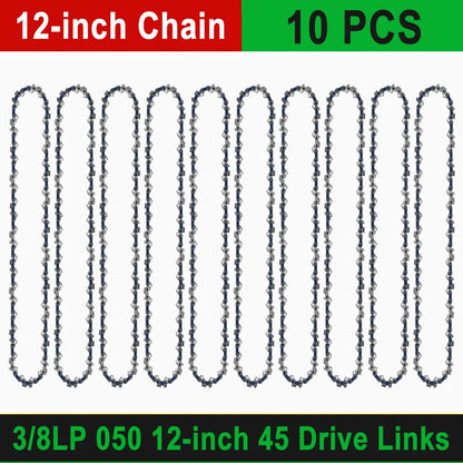 12" Guide Bar & 45 Link Chain Set 3/8"LP Pitch 0.050" Groove Width Rounded Teeth Alloy Chainsaw Components 12 Inch Electric Saw