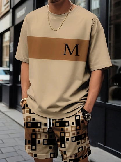 New Men's Summer Set Short-Sleeve T-Shirt Two-Piece Set Stylish Athletic Wear 3D Gradient Print Casual Shorts and T-Shirt Set