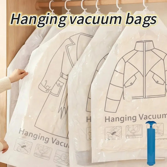 Hanging Vacuum Storage Bags Space Saver Bags Vacuum Seal Storage Bag for Suits Dress Coats Jackets Closet Organizer and Storage