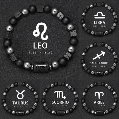 12 Constellation Zodiac Bracele Signs Beads Couples Bracelet Square Volcanic Stone Elastic Charm Bracelet for Women Men Gift