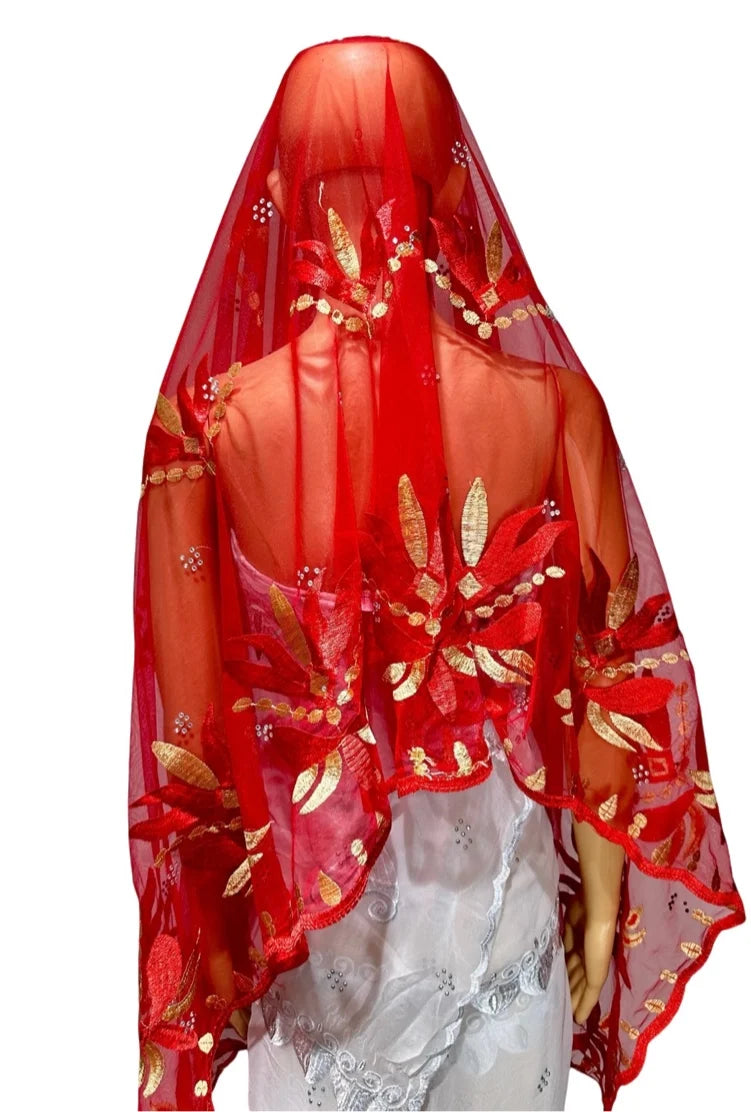 On Sale 2025 New African Net Hijab Scarf for Muslim Women African Dubai Islam Headscarf Embroidery Shawls Voile