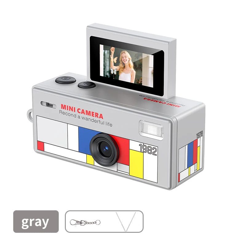 Ourlife Digital Camera 180° Flip Screen Selfile Keychain Camera Retro Support Memory Card HD Very Small Camcorder Video Recorder