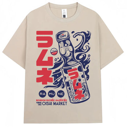 Japanese Style Hokkaido Wave Vintage T-shirt Men Women Harajuku Fashion High Quality T Shirts Oversized Cotton Summer Tee Shirt
