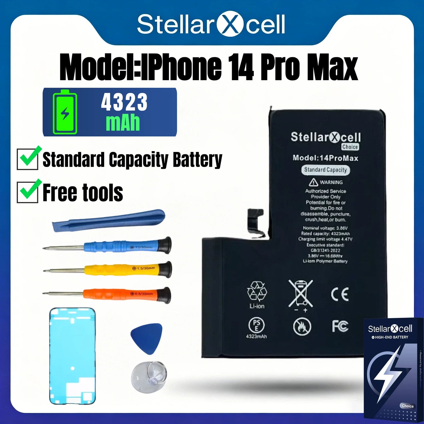 StellarXcell Choice Battery for iPhone 11 12 13 14 15 Mini Plus Pro Promax Original Capacity Replacement Bateria High Quality