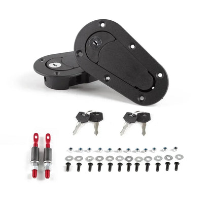 2Pcs Black Front Hood Engine Bonnet Pin Latch Lock Universal for Racing Car, Safety Protection with / without keys