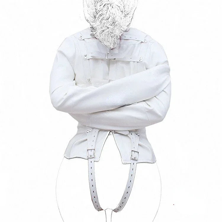 Leather SM Lingerie Straitjacket with Crotch Strap,Games Bondage Straight Jacket Harness,Slave Role Gimp Costumes BDSM Sextoys