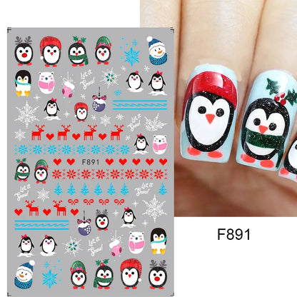 1PCS New Christmas Decorations 2023 New Year Nail Stickers Press on Nails Laser Snowflake Christmas Tree 3D Nail Decal
