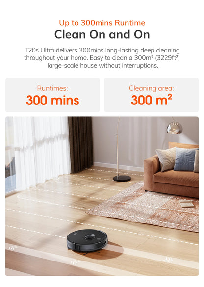 ILIFE T20s Ultra Robot Vacuum Cleaner with Self-Emptying Station, 10000Pa Suction, 4600mAh Battery, 300 Min Max Runtime