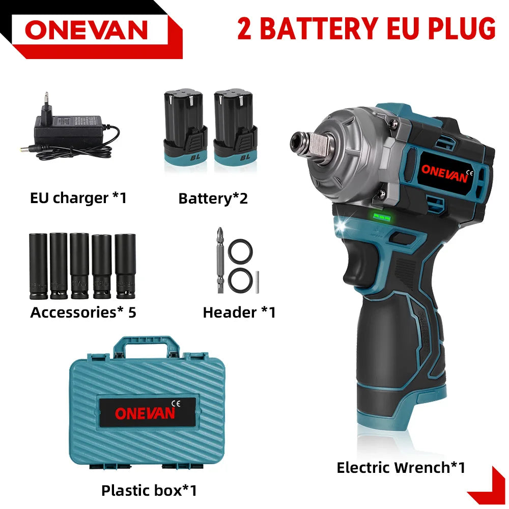 ONEVAN 500N.M Brushless Electric Impact Wrench Handheld Cordless Electric Screwdriver Wrench Power Tool With Lithium-Ion Battery