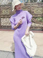 Miyake Pleats Batwing Sleeve Pleated Long Dress Korean High Fashion Causal Elegant Women Designer Clothing