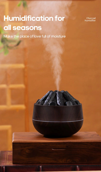 Simulated Campfire Air Humidifier Woodstove Fireplace Water Mist Diffuser Classic Woodgrain USB Ultra Sonic Mist Sprayer