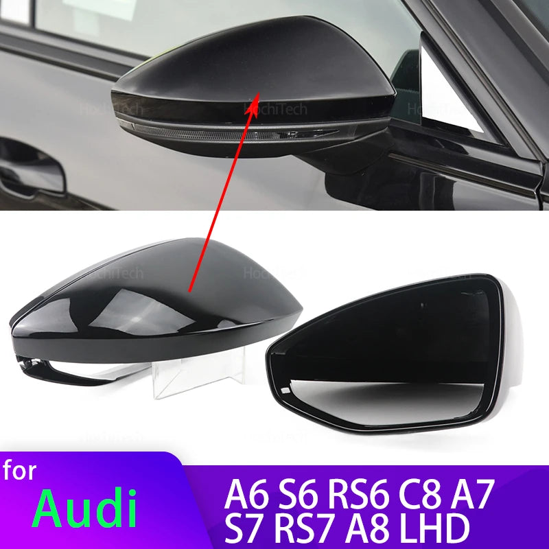 High Quality Carbon Fiber Glossy Black Replacement Side Mirror Covers Cap for Audi A6 S6 RS6 C8 A7 S7 RS7 A8 Left hand Drive