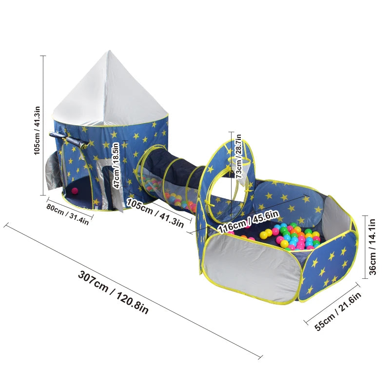 Children's Fun Play Tent, Play Tunnel - Kids' Ball Pool - Yurt, Space Rocket Toy Playhouse, Outdoor Portable Playhouse, Leisure Toy for Pretend Play, Ideal Holiday Gift for Children, Holiday Party Decoration, Ocean Balls Not