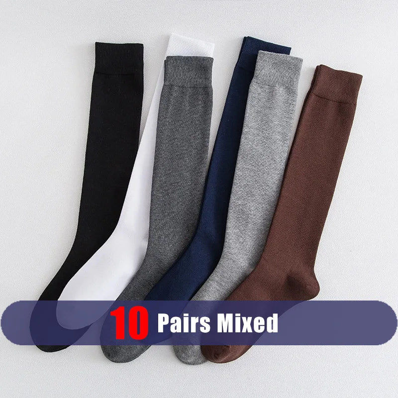 Men Long Socks Knee High Cotton Solid Business Soft Elastic Party Dress Formal Gentleman Stocking Four Seasons Sokken Brand