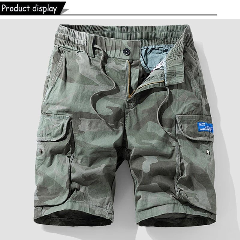 New Men Summer Outdoor Leisure Camouflage Comfortable Shorts Men Elastic Waist Loose Straight High-Quality Design Shorts Male