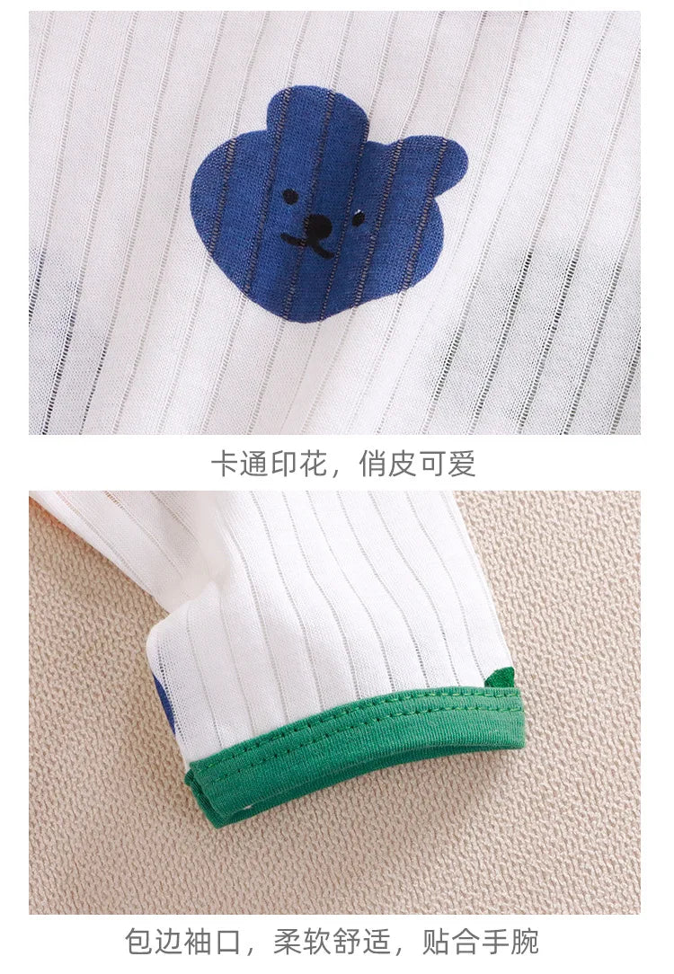 1Set Summer Pour Cotton Boy Girl Outfit Baby Infant T-shirt+Pant Set Kid Cartoon Clothe Set Children Solid Air Conditioning Suit