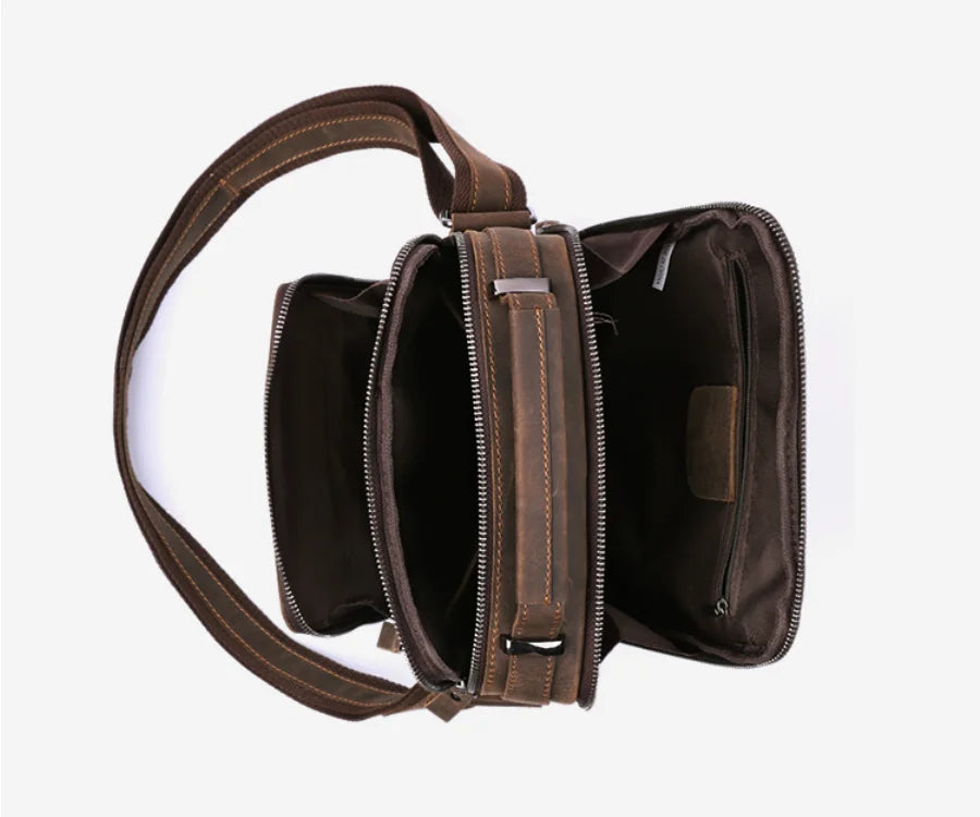Men's Vintage Wild Horse Leather Single-Shoulder Bag Casual Large-Capacity Crossbody Backpack High-End Genuine Leather
