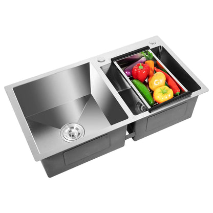 Stainless Steel Double Bowl Drop-in Kitchen Sink Noise Reduction Efficient Drainage Anti-Condensation Easy to Clean