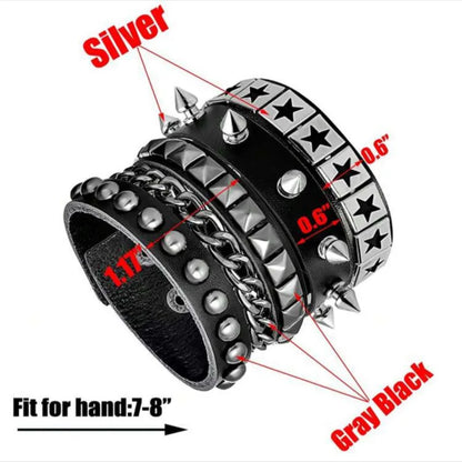Vintage Leather Bracelets Punk Row Cuspidal Spikes Rivet Stud Wide Cuff PU Leather Punk Gothic Rock Unisex goth accessories