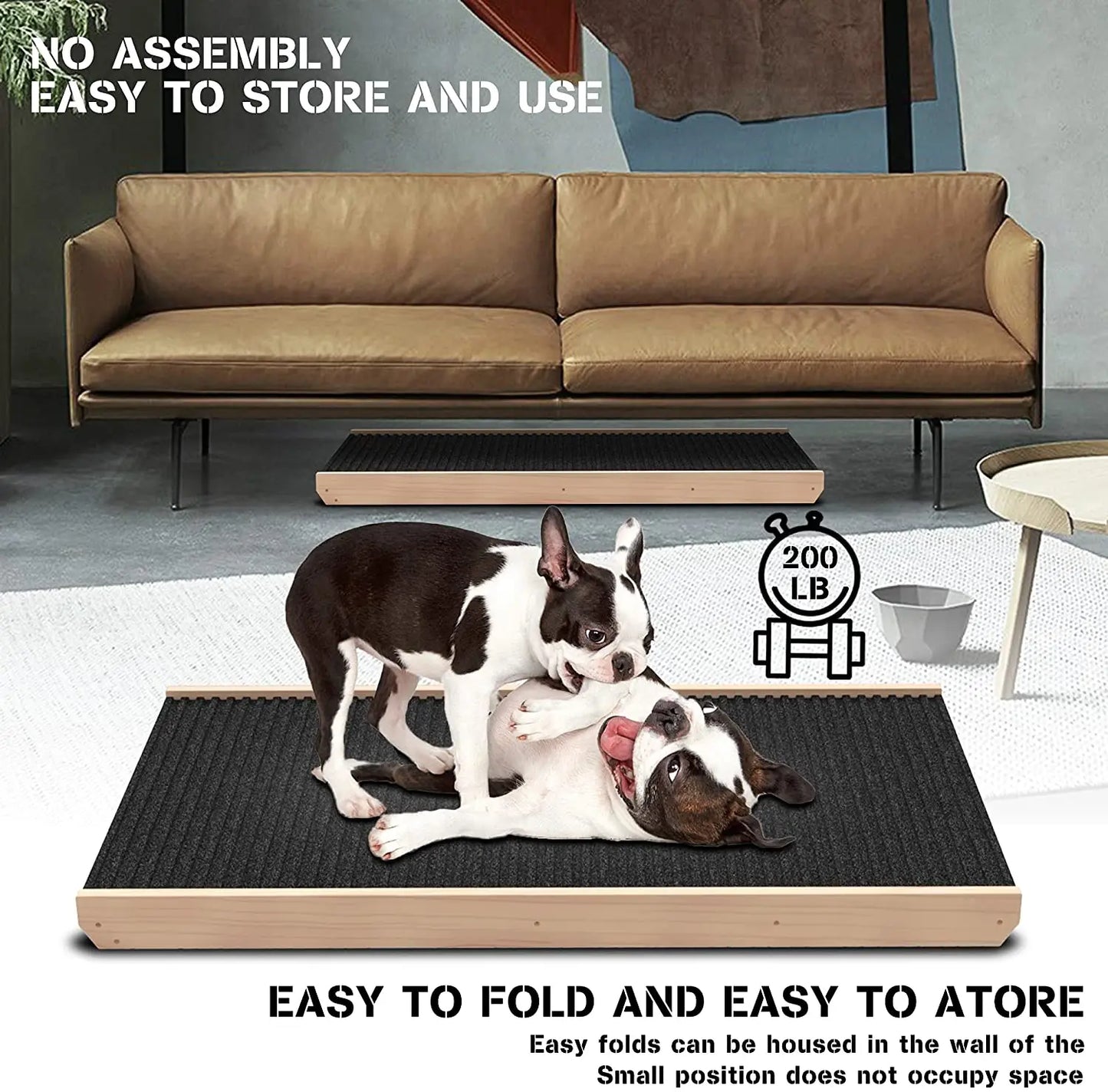 Adjustable Wooden Pet Dog Ramp Comfortable Folding Non-Slip Carpet Surface Foldable Climbing Ladder For Car Bed Pet Carriers