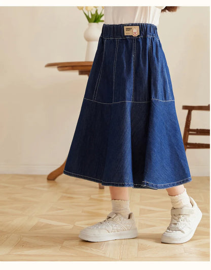 Fashion Girl Skirt Jeans Denim Skirt Mid Length A Line Teenager Girls Clothes Kids Children School Outfit Casual Plus Size