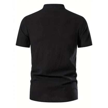Men's Retro Shirt Short Sleeve Cotton Linen Lightweight Breathable Solid Color Fashion Tops Pirate V-neck Male Stylish Shirs