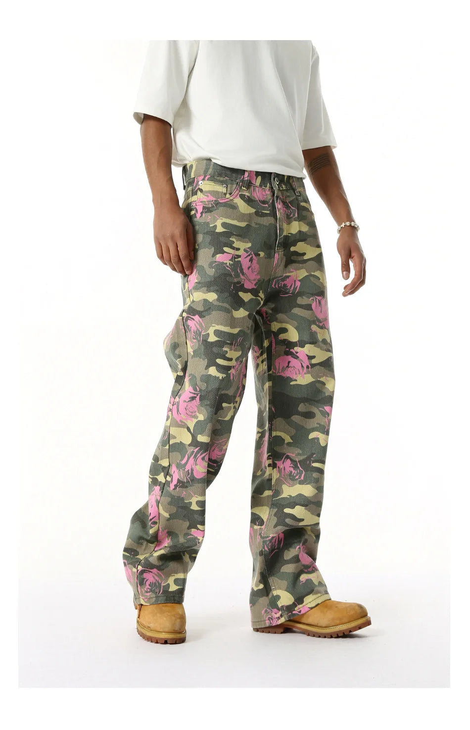 2025 Four Seasons Men's Youth Popular Multi color Pattern Camouflage Pants Basic Versatile Straight Wash Casual Cowboy Pants