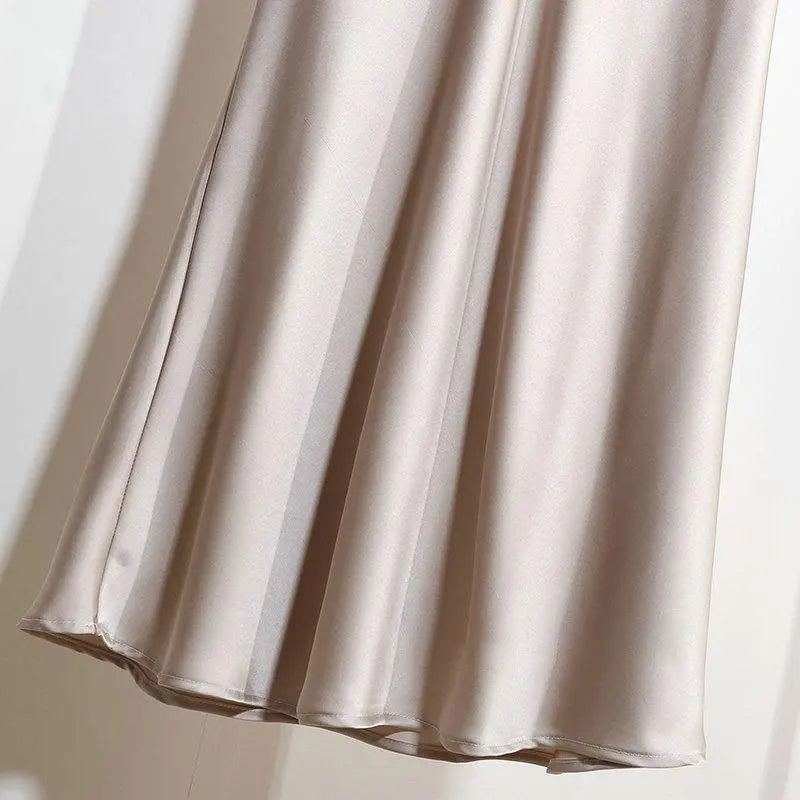 Botvotee Elegant Satin Long Skirt for Women Spring Summer 2025 Office Ladies Korean Style Loose Elastic Band Midi Skirts
