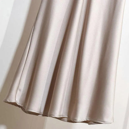 Botvotee Elegant Satin Long Skirt for Women Spring Summer 2025 Office Ladies Korean Style Loose Elastic Band Midi Skirts
