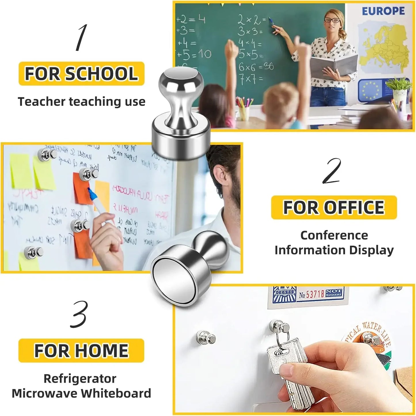 50/1Pcs Metal Strong Magnetic Pushpins Magnets Pin Whiteboard Fridge Thumbtack Power Magnet Sheets Push Pins for Office School