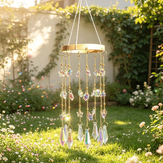 Crystal Suncatcher Stained Glass Crystal Lighting Pendant Chain Hanging Window Wind Chimes Rainbow Maker Home Garden Decoration