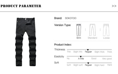 Men Classic Pure Black Jeans All Match Stretch Denim Pants Casual Plus Size Slim Straight Trousers