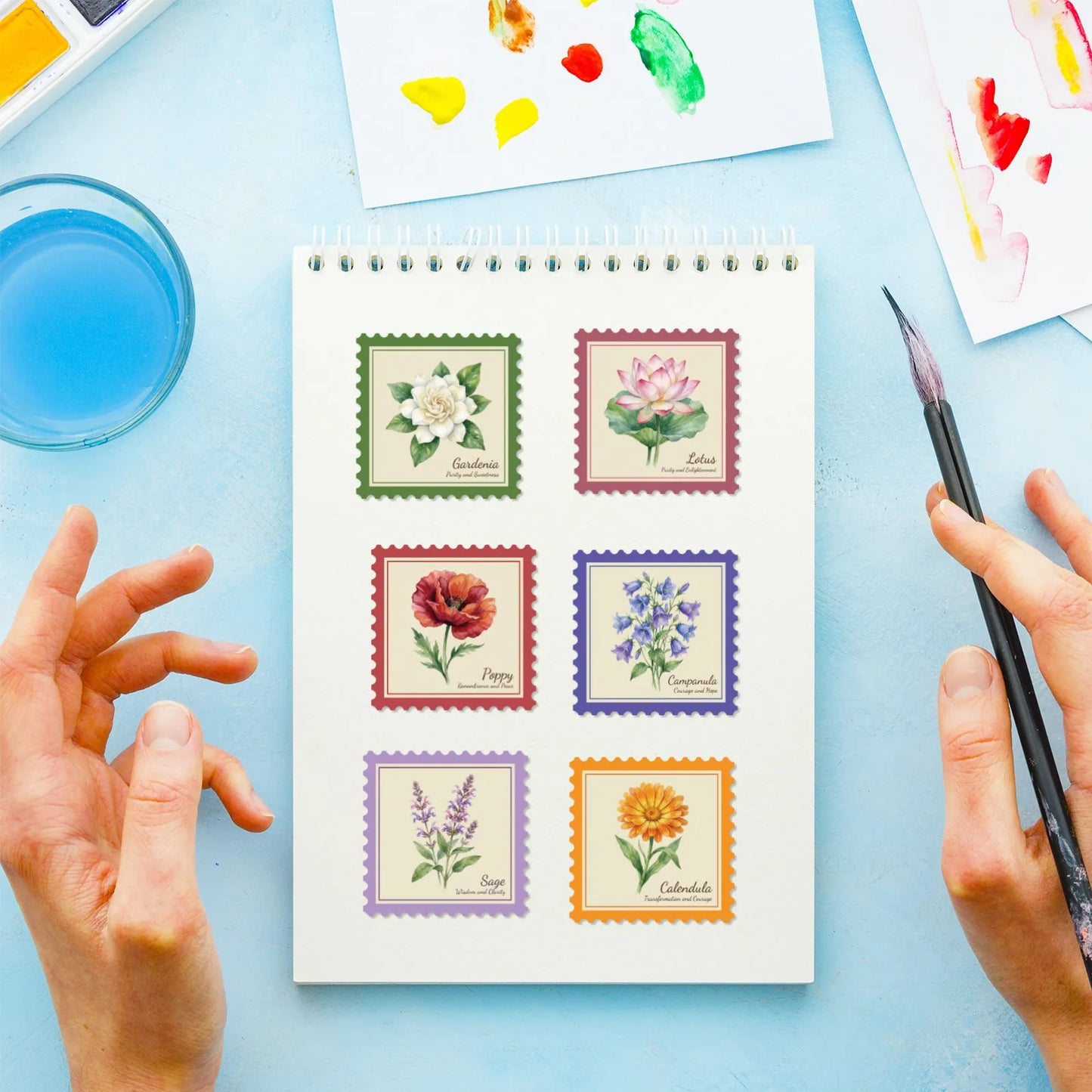 10/30/50PCS Stamp Style Literary Flowers Stickers Book DIY Skateboard Toys Guitar Luggage Suitcase Decoration Graffiti Sticker