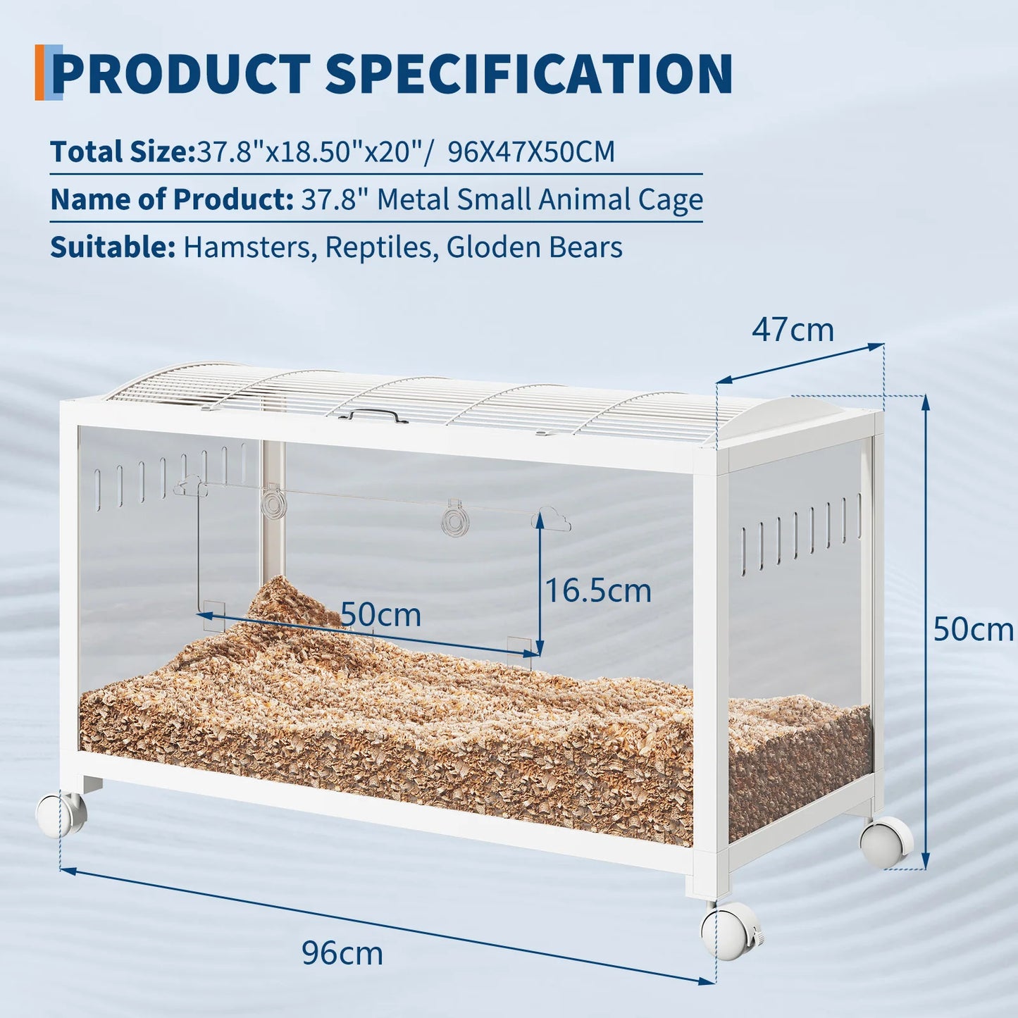 Large Hamster Cage - Metal Frame, Glass Bottom, Acrylic Sides - Chew-Proof Stackable Small Animal Habitat Box with Wheels and Door for Hamsters Gerbils Rats & Small Pets