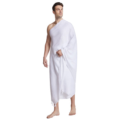2Pcs Ihram Pilgrimage Towel For Muslim Arab Mecca Hajj Clothes Men Islamic Ramadan Prayer Worship Costumes Shawl Jubba SetThobe