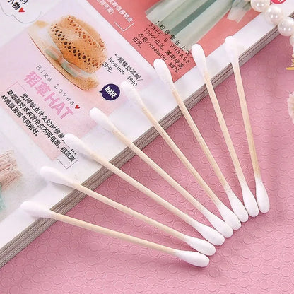 100PCS Double Head Wood Cotton Swab Nose Ears Cleaning Women Makeup Tools Lipstik Cotton Buds Tip Sticks Bastoncillos Oidos