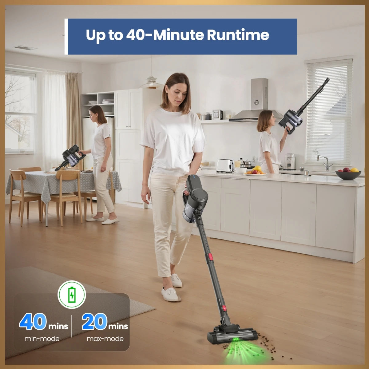 LAMZIEN V8 Cordless Vacuum Cleaner, 45000PA/40Min Runtime, Efficient HEPA Filtration, New Brushless Motor, Self-Standing, Vacuum Cleaners for Home/Pet Hair/Carpets/Floors