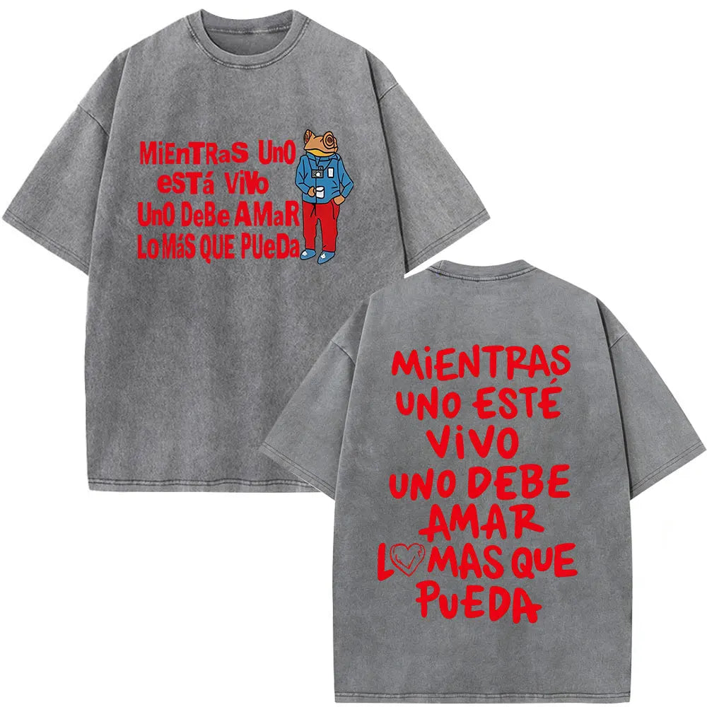 Rapper Bad Bunny Vintage Washed T Shirts Debi Tirar Mas Fotos DTMF T-shirts Men's Clothing Fashion High Quality T-shirt Couples