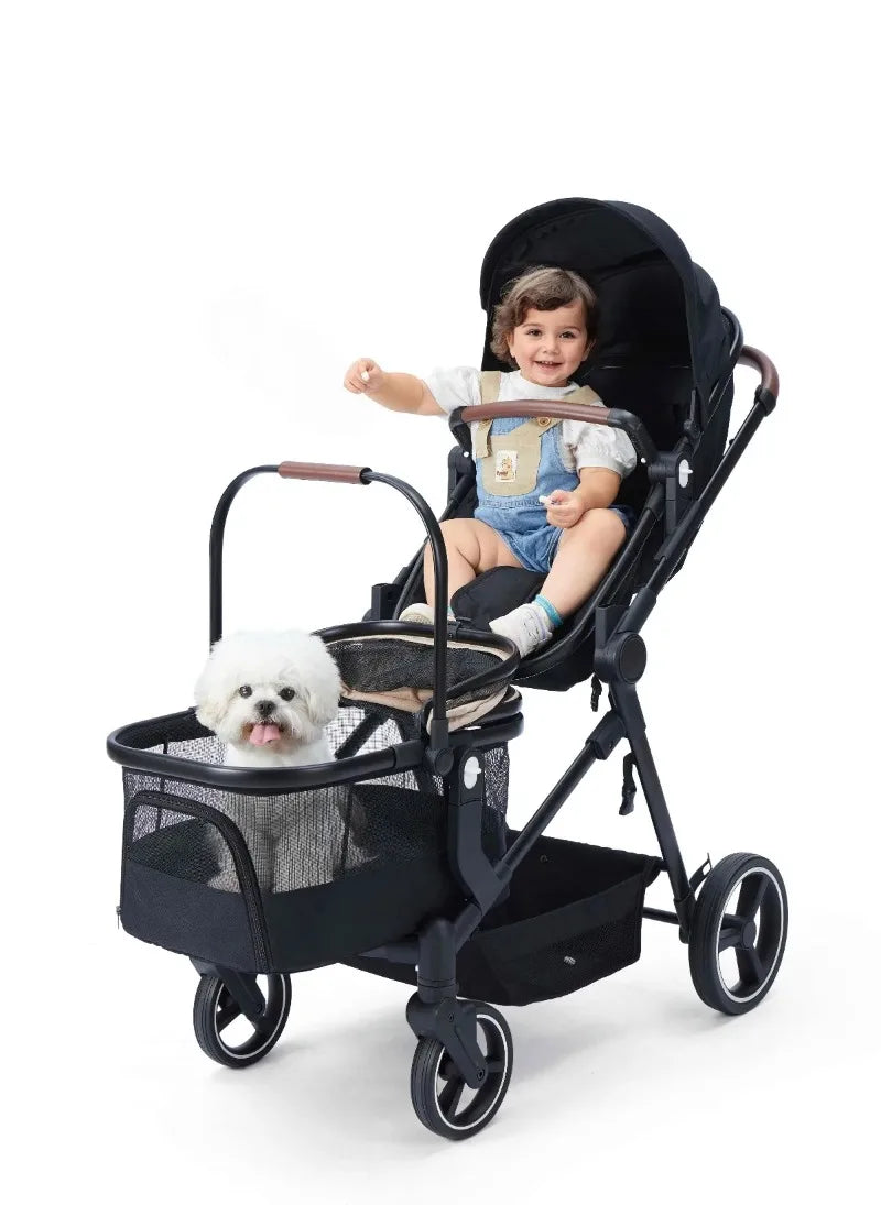 Portable pet stroller, dual-mode stroller that can carry both pets and babies at the same time, multifunctional and foldable,  pet carrier