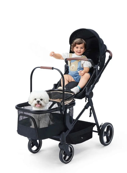 Portable pet stroller, dual-mode stroller that can carry both pets and babies at the same time, multifunctional and foldable,  pet carrier